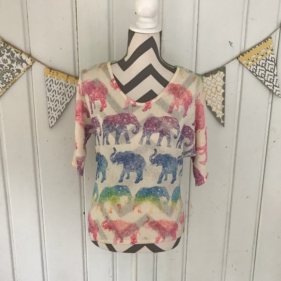 Gaze Tops - Gaze US Multi Colored Elephant Knit Dolman Top